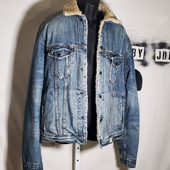 Abercrombie and Fitch Sherpa Lined Denim Trucker Jacket Sz XL mens - Picture 1 of 16